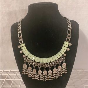 Jadeite & Rhinestone Adjustable Choker Necklace